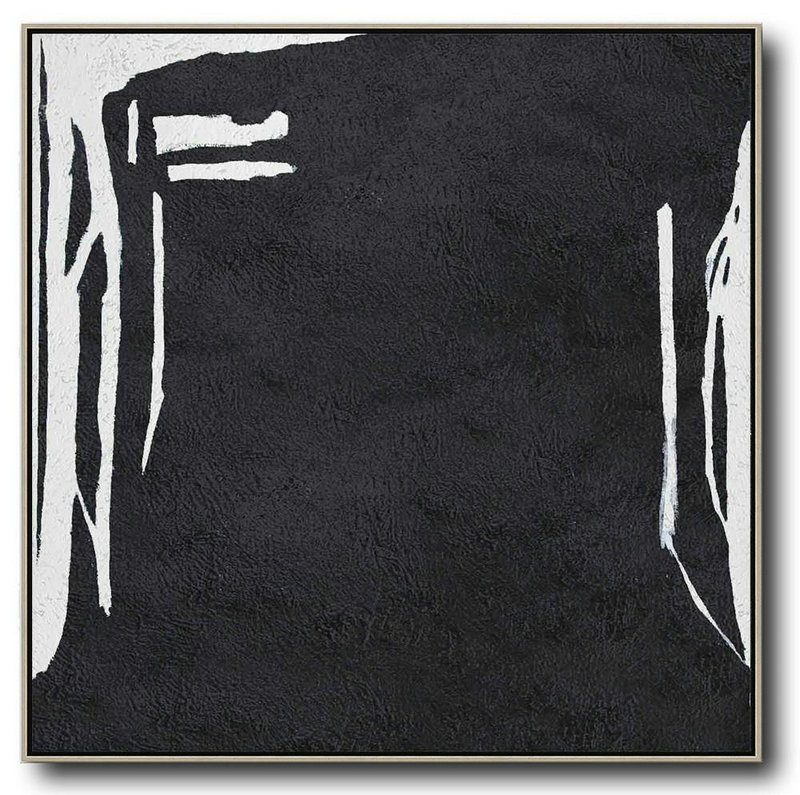 Hand Painted Extra Large Abstract Painting,Oversized Minimal Black And White Painting,Hand-Painted Canvas Art #Z7V6